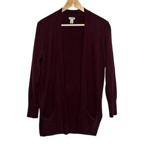 L.L. Bean Burgundy Classic 100% Cashmere Open Front Cardigan Pockets Petite Med